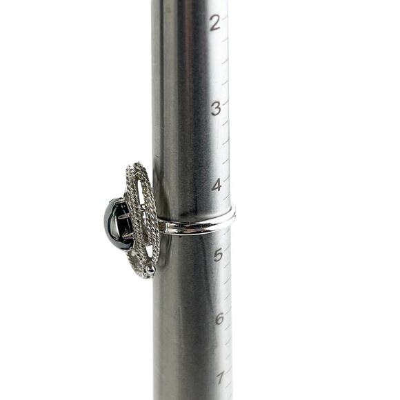 Sarah Coventry Ring Ebb Tide Silvertone Open Work Faux Black Hematite Stone - Picture 6 of 7